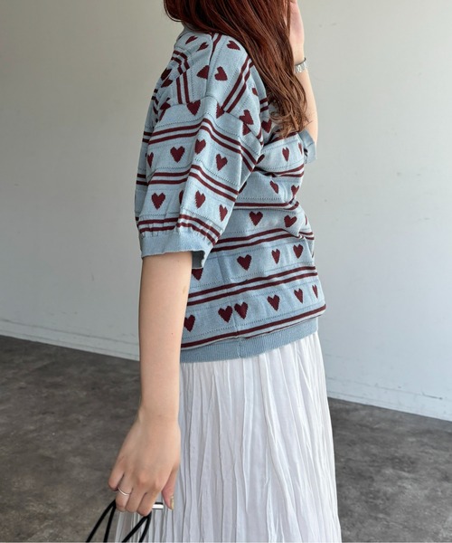 CPCM(シーピーシーエム)の「ハートジャガードボーダーポロ(ニット/セーター・レディース・ブラック/グレー/サックスブルー系・FREE)」の6枚目の写真