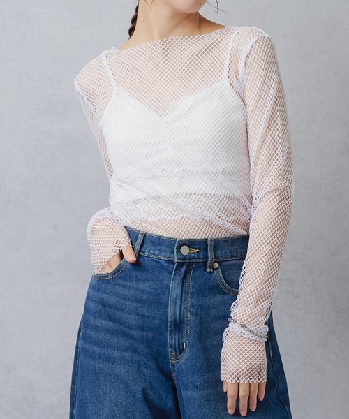 Lull（ルル）の「【Lull / ルル】メッシュシアーカットソー（Tシャツ/カットソー・レディース・ホワイト/ネイビー/イエロー・ONESIZE）」の14枚目の写真