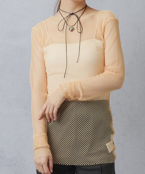 Lull（ルル）の「【Lull / ルル】メッシュシアーカットソー（Tシャツ/カットソー・レディース・ホワイト/ネイビー/イエロー・ONESIZE）」の10枚目の写真