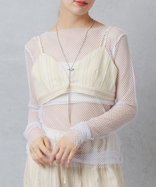 Lull（ルル）の「【Lull / ルル】メッシュシアーカットソー（Tシャツ/カットソー・レディース・ホワイト/ネイビー/イエロー・ONESIZE）」の4枚目の写真