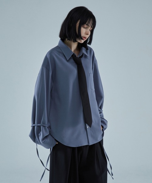 VELNUS】2way cord design loose regular collar shirt / 2way