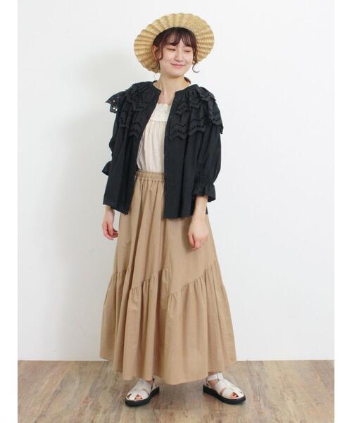 Samansa Mos2（サマンサ モスモス）の「柄アソート斜め切替ティアードスカート（スカート・レディース・ブラック/キナリ/ブルー/ベージュ・F）」の12枚目の写真