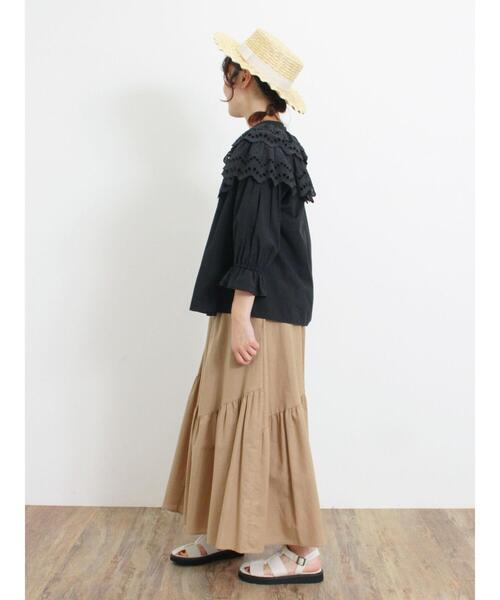 Samansa Mos2（サマンサ モスモス）の「柄アソート斜め切替ティアードスカート（スカート・レディース・ブラック/キナリ/ブルー/ベージュ・F）」の11枚目の写真