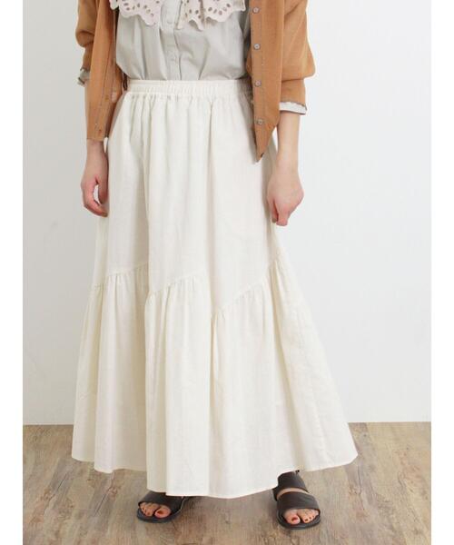 Samansa Mos2（サマンサ モスモス）の「柄アソート斜め切替ティアードスカート（スカート・レディース・ブラック/キナリ/ブルー/ベージュ・F）」の9枚目の写真