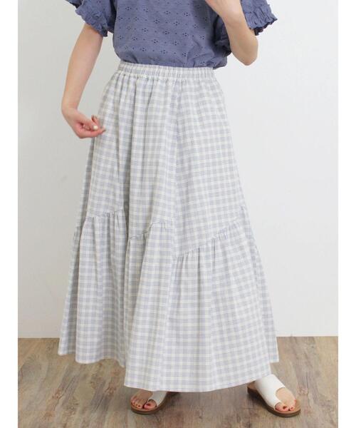 Samansa Mos2（サマンサ モスモス）の「柄アソート斜め切替ティアードスカート（スカート・レディース・ブラック/キナリ/ブルー/ベージュ・F）」の5枚目の写真