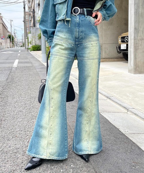 SPIRALGIRL（スパイラルガール）の「オーバーダイスタッズデニム（デニムパンツ・レディース・ブラック/ブルー・MEDIUM/SMALL）」の21枚目の写真