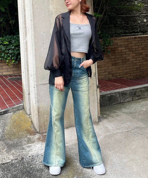 SPIRALGIRL（スパイラルガール）の「オーバーダイスタッズデニム（デニムパンツ・レディース・ブラック/ブルー・MEDIUM/SMALL）」の14枚目の写真