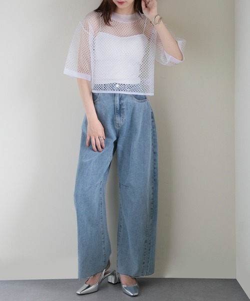 MAISON BREEZE（メゾンブリーズ）の「【MAISON BREEZE】加工デニム カーブパンツ 223-703-3244 DTK（デニムパンツ・レディース・ライトブルー/ブルー・S/M）」の6枚目の写真