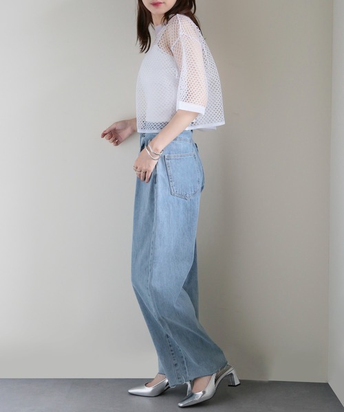 MAISON BREEZE（メゾンブリーズ）の「【MAISON BREEZE】加工デニム カーブパンツ 223-703-3244 DTK（デニムパンツ・レディース・ライトブルー/ブルー・S/M）」の7枚目の写真