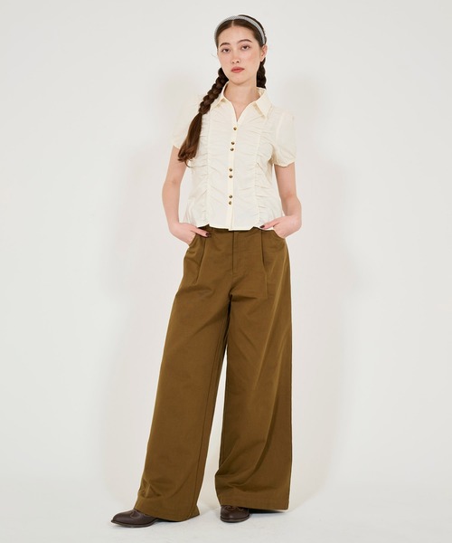 ブラウス シャツ スキッパーカラー 半袖ブラウス TINA：JOJUN レディース TINA：JOJUN ブラウス シャツ 半袖 フリルブラウス レディース