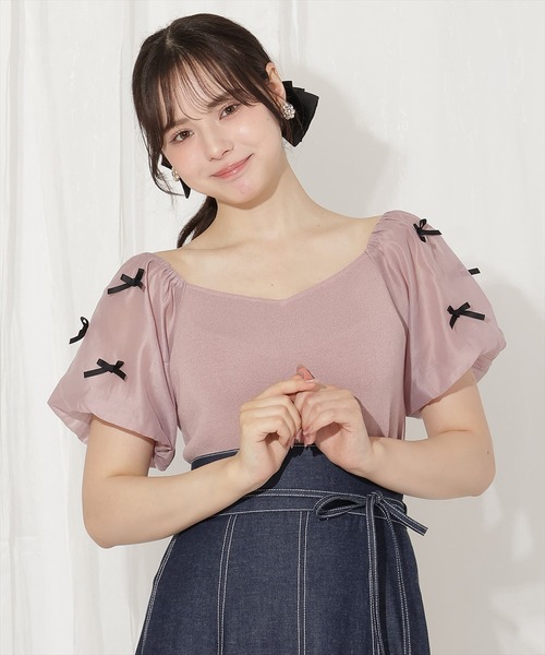WILLSELECTION(ウィルセレクション)の「ハートネックミニリボンニット(ニット/セーター・レディース・ピンク/ブラック系その他/ブラック・FREE)」の4枚目の写真