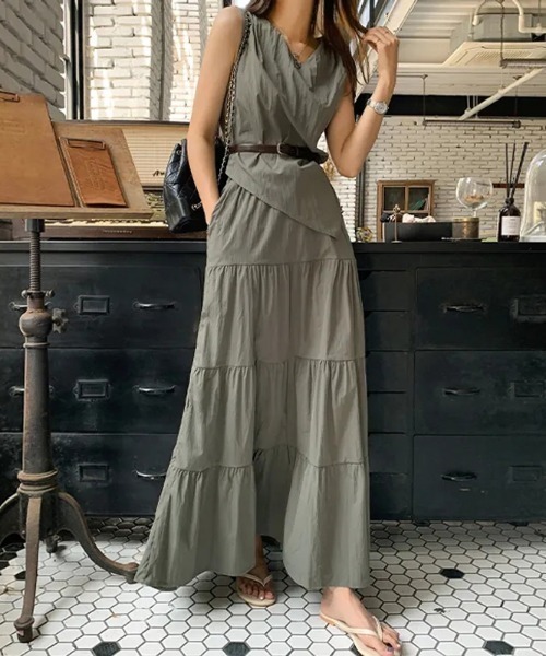 ベストトップス+ロングスカート2点セットアップ（セットアップ  