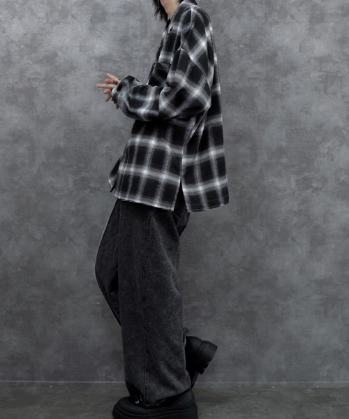 INTER FACTORY（インターファクトリー）の「しの - Cut Off Ombre Check Flannel Shirts / カットオフオンブレチェックフランネルシャツ　made in INTER FACTORY（シャツ/ブラウス・メンズ・ブラック/ブルー・SMALL/MEDIUM/LARGE）」の7枚目の写真