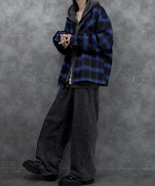しの - Cut Off Ombre Check Flannel Shirts / カットオフ