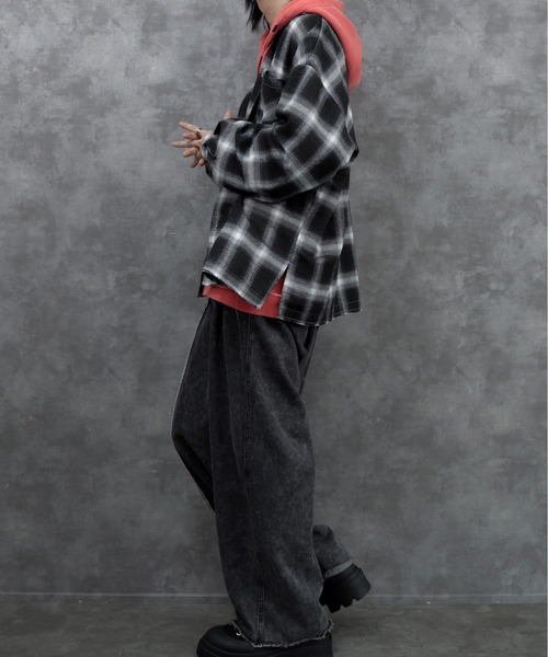 INTER FACTORY（インターファクトリー）の「しの - Cut Off Ombre Check Flannel Shirts / カットオフオンブレチェックフランネルシャツ　made in INTER FACTORY（シャツ/ブラウス・メンズ・ブラック/ブルー・SMALL/MEDIUM/LARGE）」の10枚目の写真