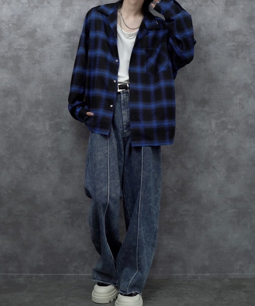 INTER FACTORY（インターファクトリー）の「しの - Cut Off Ombre Check Flannel Shirts / カットオフオンブレチェックフランネルシャツ　made in INTER FACTORY（シャツ/ブラウス・メンズ・ブラック/ブルー・SMALL/MEDIUM/LARGE）」の15枚目の写真