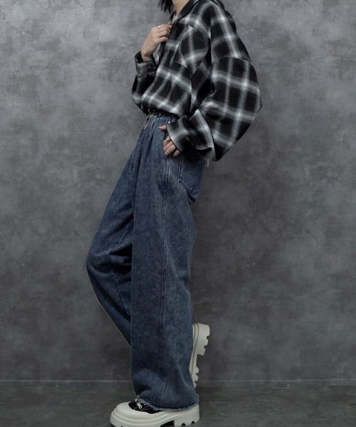 INTER FACTORY（インターファクトリー）の「しの - Cut Off Ombre Check Flannel Shirts / カットオフオンブレチェックフランネルシャツ　made in INTER FACTORY（シャツ/ブラウス・メンズ・ブラック/ブルー・SMALL/MEDIUM/LARGE）」の8枚目の写真