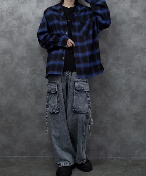 INTER FACTORY（インターファクトリー）の「しの - Cut Off Ombre Check Flannel Shirts / カットオフオンブレチェックフランネルシャツ　made in INTER FACTORY（シャツ/ブラウス・メンズ・ブラック/ブルー・SMALL/MEDIUM/LARGE）」の14枚目の写真