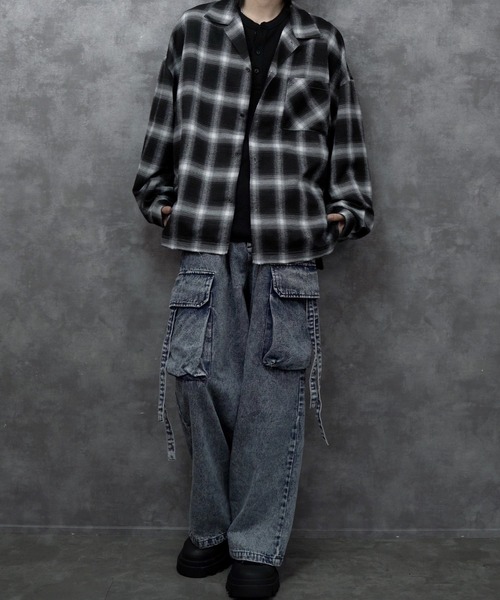 INTER FACTORY（インターファクトリー）の「しの - Cut Off Ombre Check Flannel Shirts / カットオフオンブレチェックフランネルシャツ　made in INTER FACTORY（シャツ/ブラウス・メンズ・ブラック/ブルー・SMALL/MEDIUM/LARGE）」の6枚目の写真