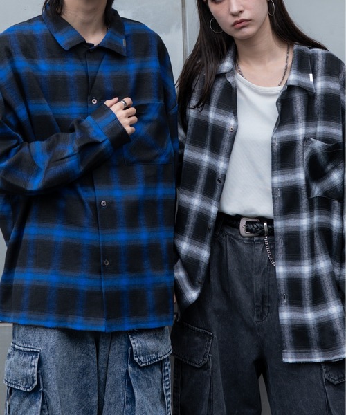 セール】しの - Cut Off Ombre Check Flannel Shirts / カットオフ