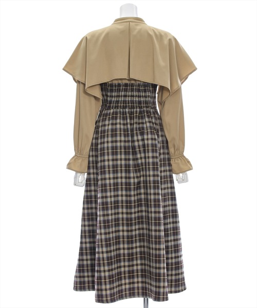 clear（クリア）の「【低身長用サイズ有】ケープ風チェック柄ドッキングフレアロングワンピース [大人 フェミニン]≪再入荷≫（ワンピース・レディース・ブラウン/ネイビー・F/XS）」の9枚目の写真