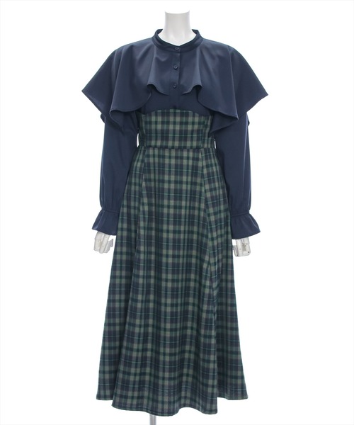 clear（クリア）の「【低身長用サイズ有】ケープ風チェック柄ドッキングフレアロングワンピース [大人 フェミニン]≪再入荷≫（ワンピース・レディース・ブラウン/ネイビー・F/XS）」の19枚目の写真