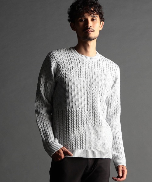 【セール】編地切替 プルオーバーニット（ニット/セーター）｜NICOLE CLUB FOR MEN（ニコルクラブフォーメン）