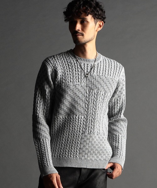 NICOLE CLUB FOR MEN（ニコルクラブフォーメン）の「編地切替 プルオーバーニット（ニット/セーター・メンズ・ホワイト系3/ブラック系/ホワイト系1/ホワイト系2・MEDIUM/LARGE/X-LARGE）」の4枚目の写真