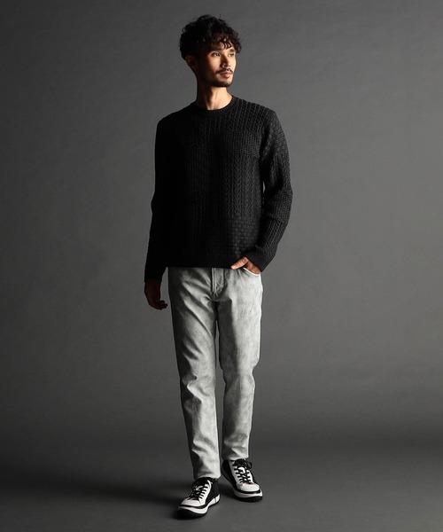 NICOLE CLUB FOR MEN（ニコルクラブフォーメン）の「編地切替 プルオーバーニット（ニット/セーター・メンズ・ホワイト系3/ブラック系/ホワイト系1/ホワイト系2・MEDIUM/LARGE/X-LARGE）」の16枚目の写真
