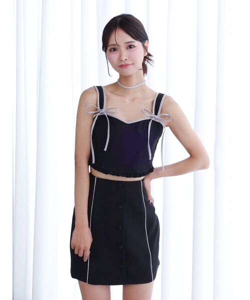 EATME（イートミー）の「FRONTボタンミニスカート（セットアップ可能）（スカート・レディース・ピンク/ブラック・MEDIUM/SMALL）」の8枚目の写真