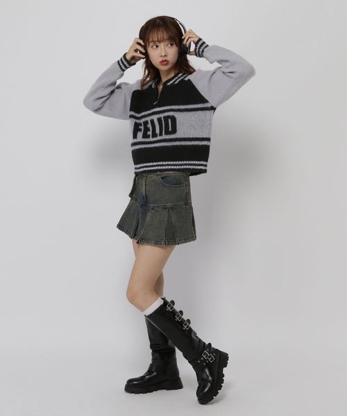 3.3 Field Trip （3.3フィールドトリップ）の「3.3 Field Trip／スポーティーハーフZIP（ニット/セーター・レディース・ホワイト/グレー・FREE）」の4枚目の写真