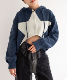 dispark | DISPARK/【24年秋冬新作】スターニットカーブヘムZIPパーカー(カーディガン/ボレロ)