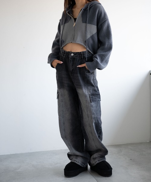 dispark（ディスパーク）の「DISPARK/スターニットカーブヘムZIPパーカー（カーディガン/ボレロ・レディース・ネイビー/チャコール・FREE）」の10枚目の写真