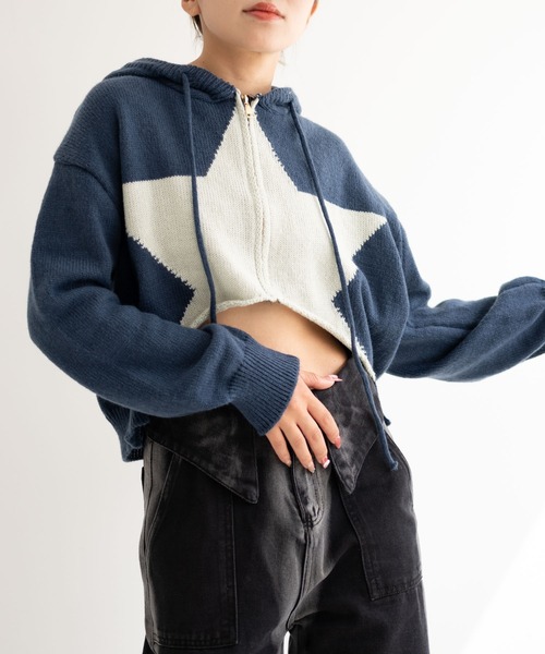 dispark（ディスパーク）の「DISPARK/スターニットカーブヘムZIPパーカー（カーディガン/ボレロ・レディース・ネイビー/チャコール・FREE）」の17枚目の写真