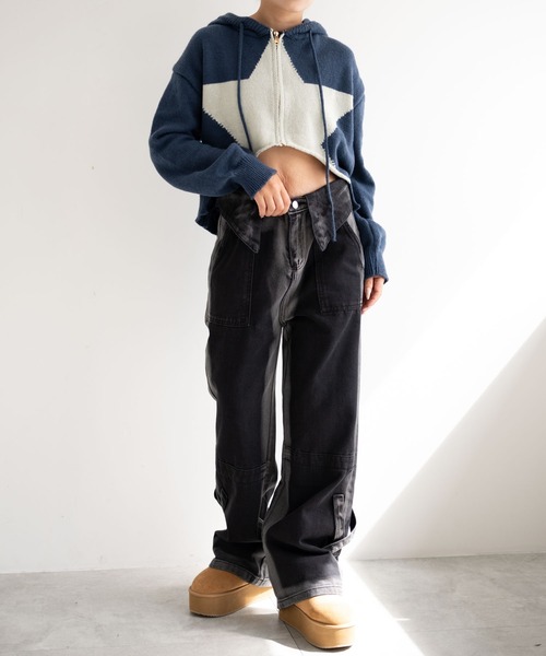 dispark（ディスパーク）の「DISPARK/スターニットカーブヘムZIPパーカー（カーディガン/ボレロ・レディース・ネイビー/チャコール・FREE）」の19枚目の写真