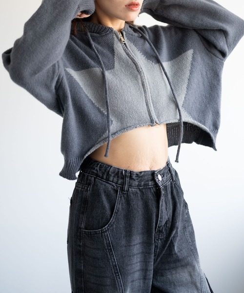 dispark（ディスパーク）の「DISPARK/スターニットカーブヘムZIPパーカー（カーディガン/ボレロ・レディース・ネイビー/チャコール・FREE）」の12枚目の写真