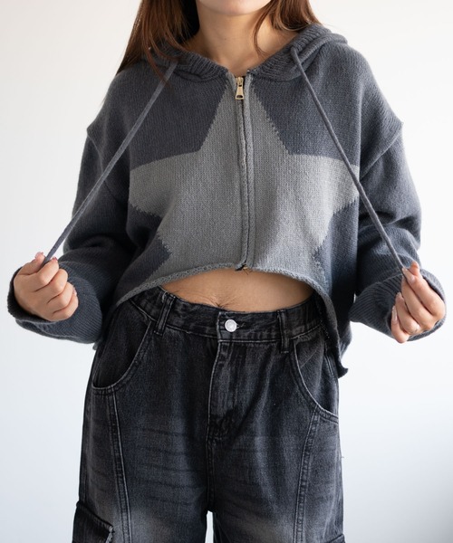 dispark（ディスパーク）の「DISPARK/スターニットカーブヘムZIPパーカー（カーディガン/ボレロ・レディース・ネイビー/チャコール・FREE）」の13枚目の写真