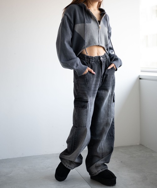 dispark（ディスパーク）の「DISPARK/スターニットカーブヘムZIPパーカー（カーディガン/ボレロ・レディース・ネイビー/チャコール・FREE）」の15枚目の写真