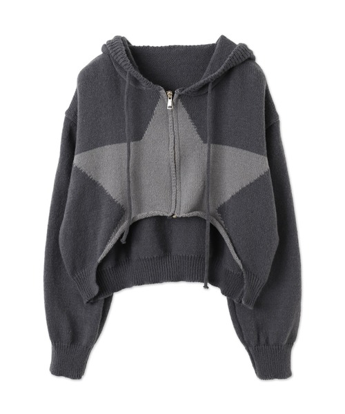 dispark（ディスパーク）の「DISPARK/スターニットカーブヘムZIPパーカー（カーディガン/ボレロ・レディース・ネイビー/チャコール・FREE）」の4枚目の写真