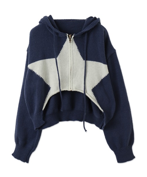 dispark（ディスパーク）の「DISPARK/スターニットカーブヘムZIPパーカー（カーディガン/ボレロ・レディース・ネイビー/チャコール・FREE）」の3枚目の写真