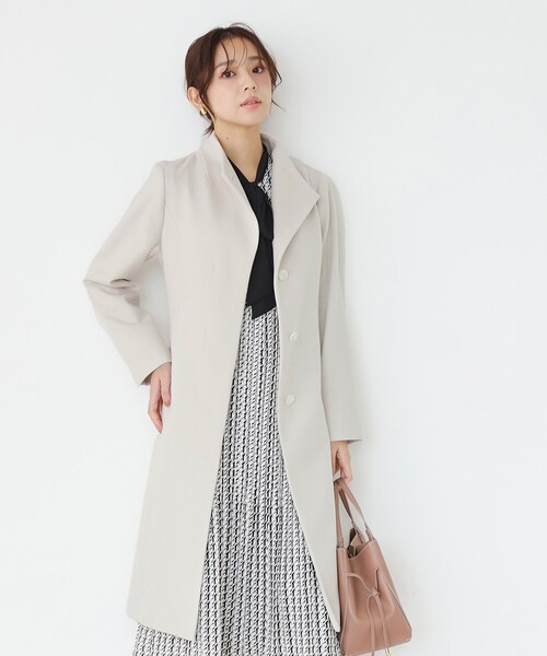 カシミヤ混／日本製】Iラインスタンドウィングカラーコート（その他