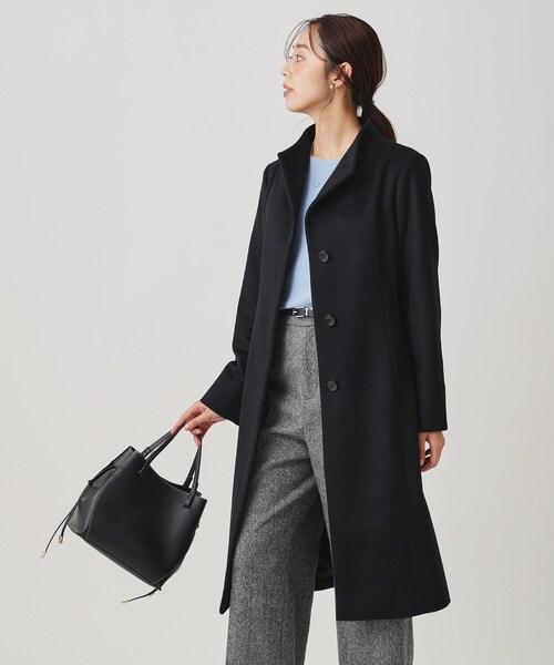 カシミヤ混／日本製】Iラインスタンドウィングカラーコート（その他