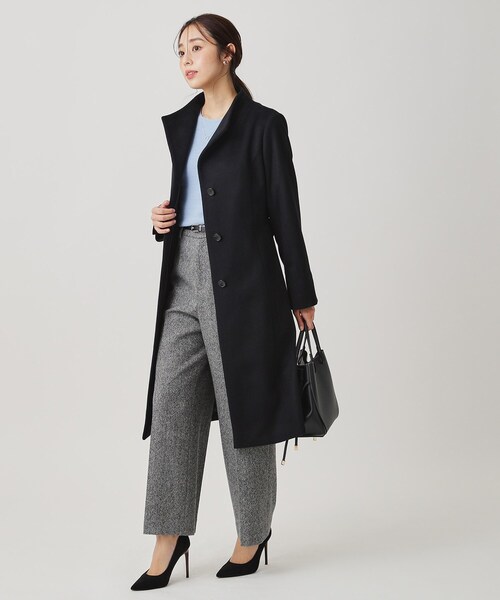 総丈92㎝ ムーンバット フラッシュ シェアードミンク グレー系 コート L カシミヤ混／日本製】Iラインスタンドウィングカラーコート（その他