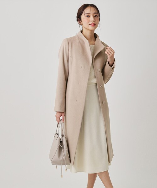 カシミヤ混／日本製】Iラインスタンドウィングカラーコート（その他