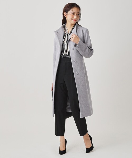 カシミヤ混／日本製】Iラインスタンドウィングカラーコート（その他