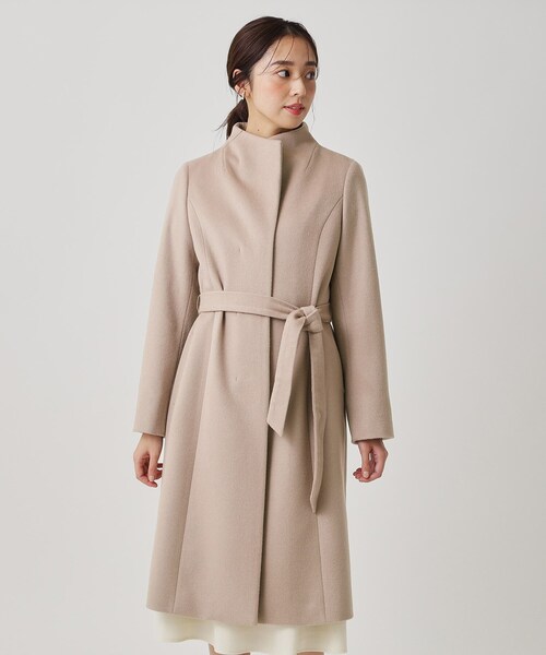 カシミヤ混／日本製】Iラインスタンドウィングカラーコート（その他