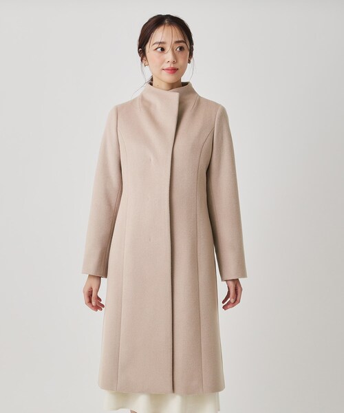 カシミヤ混／日本製】Iラインスタンドウィングカラーコート（その他