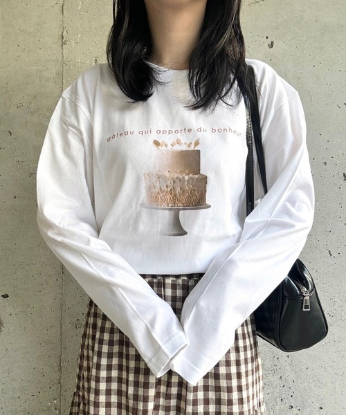 merrylatte(メリーラテ)の「『低身長用サイズあり』スイーツプリントロングTシャツ(Tシャツ/カットソー・レディース・ホワイト/B/A/C/D・MEDIUM/LARGE/SMALL/X-SMALL)」の7枚目の写真