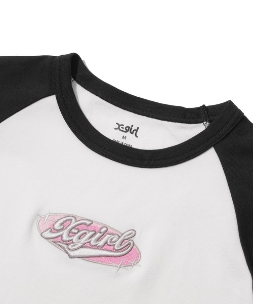 X-girl(エックスガール)の「OVAL LOGO EMBROIDERY RAGLAN S/S BABY TEE(Tシャツ/カットソー・レディース・ブラック/ホワイト/ライトピンク・S/M)」の16枚目の写真