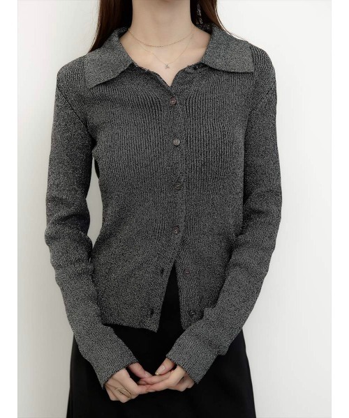 【セール】グリッターポロネックトップス/ミックスブラック（ニット/セーター）｜amel（エイメル）
